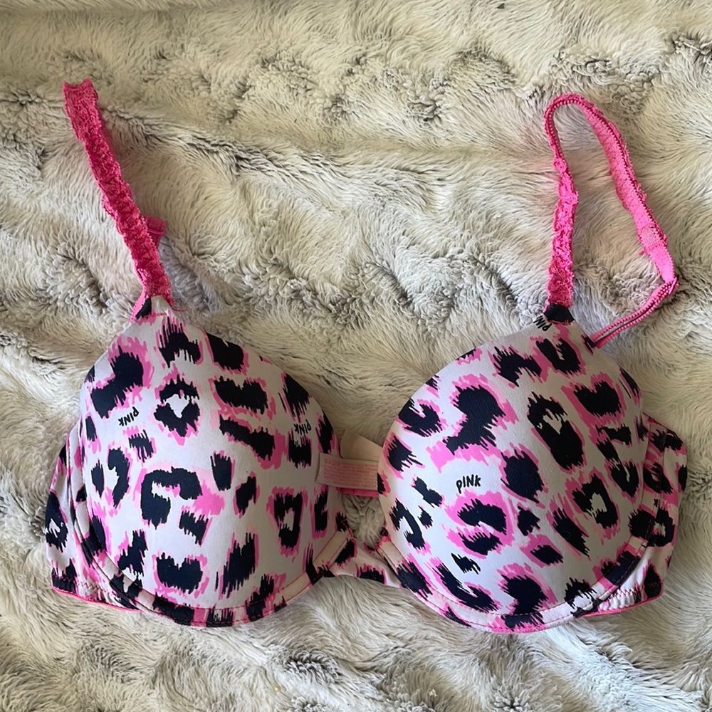 Victoria’s Secret PINK Push-up Bra Hot Pink Leopard Print 34C